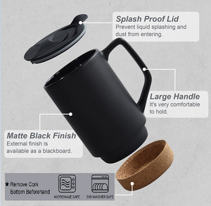 A black McSpadden Dulcimer Shoppe travel mug with a 17oz capacity and a splash-proof lid.