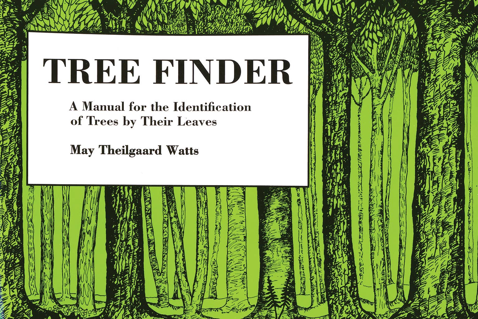 Cover of the book "Tree Finder Eastern" by May Theilgaard Watts featuring illustrations of tall trees and dense foliage, serving as a trees identification guide.