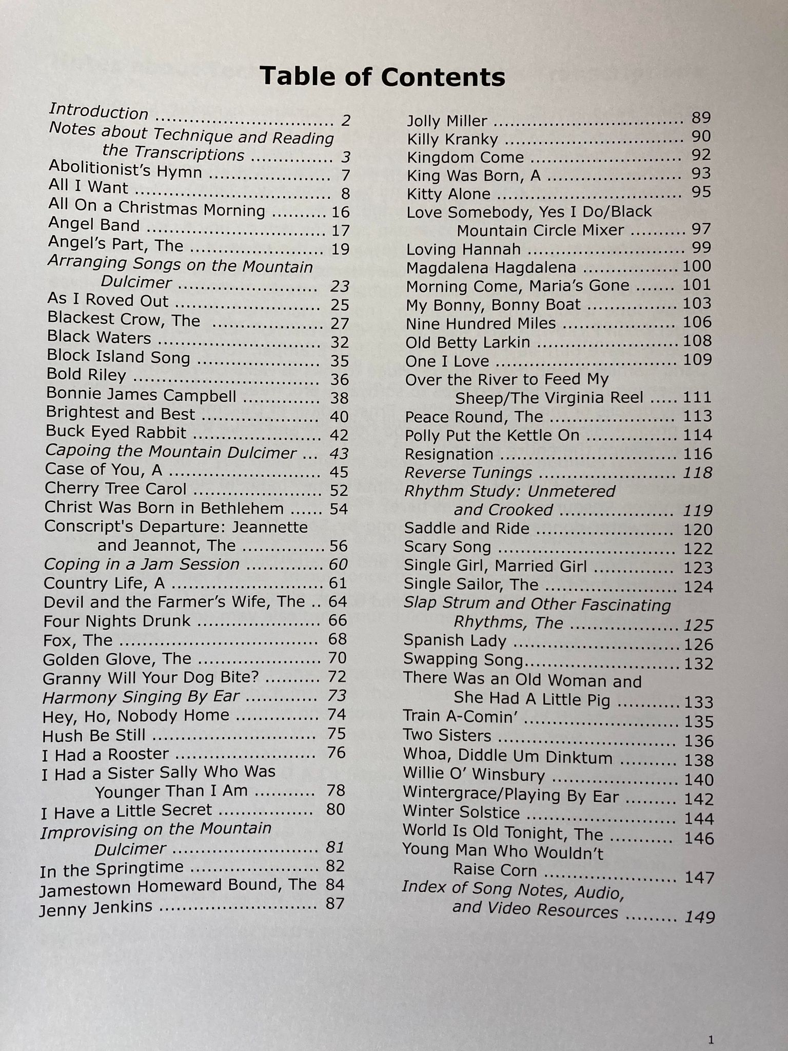 Table of contents showing chapter titles and page numbers for "Song by Song Vol 2" by Aubrey Atwater, a 130-page songbook on a white background.