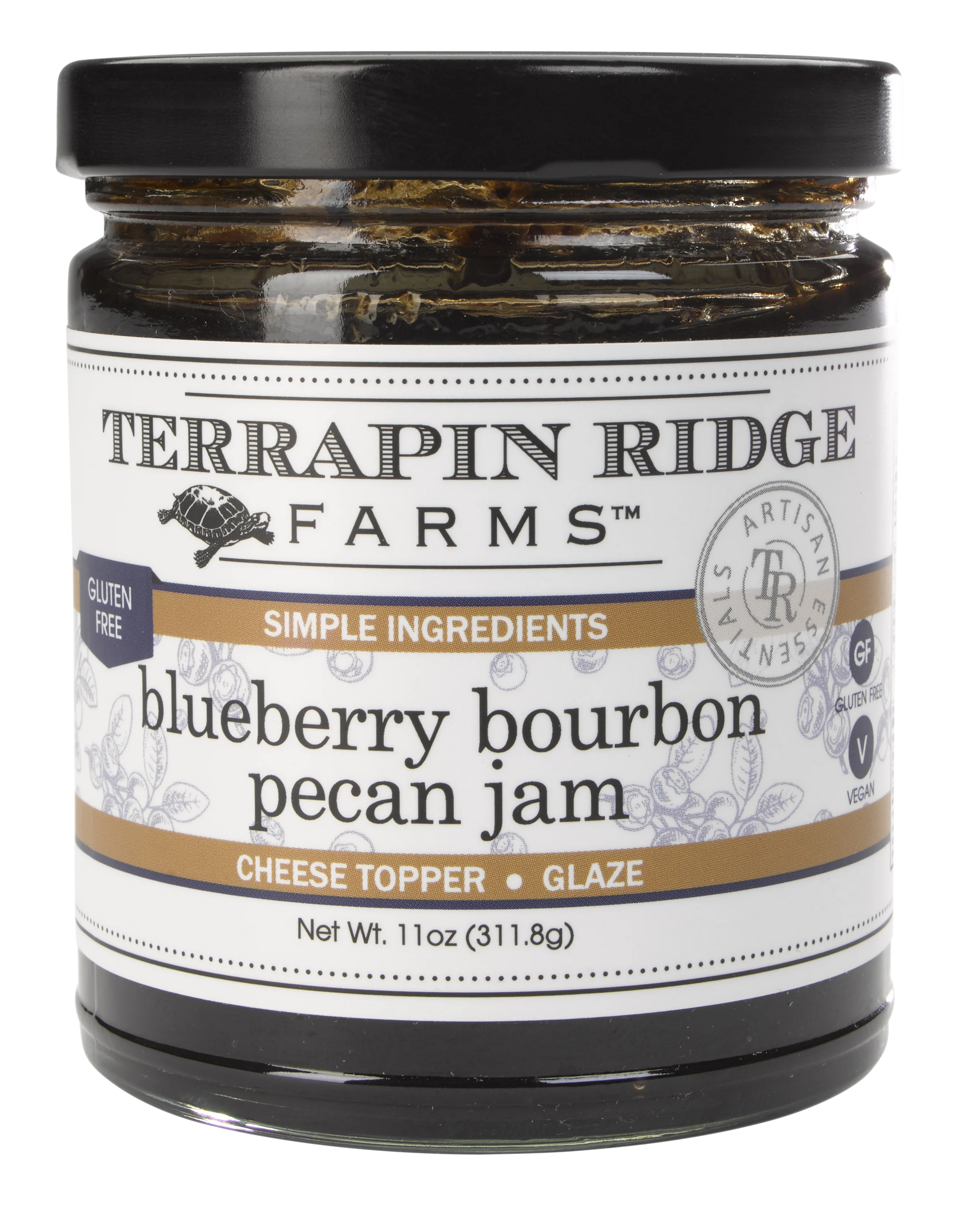Terrapin Ridge Farms offers the delectable Terrapin Ridge Blueberry Bourbon Pecan Jam that is gluten-free and tantalizingly infused with hints of apples and cinnamon. Indulge in this unique flavor.