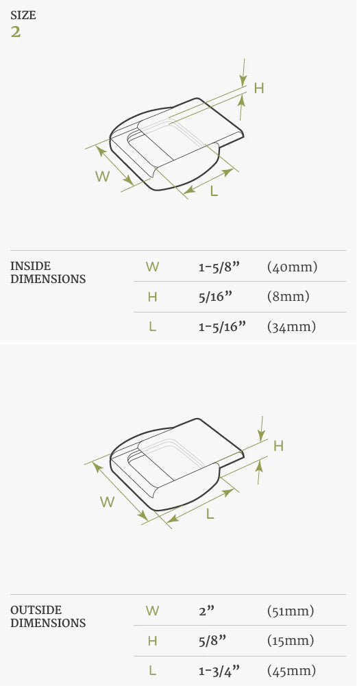Technical illustration showing the inside and outside dimensions of a small rectangular 2" Floral Prismtone Cherry Secret Box with rounded corners.
