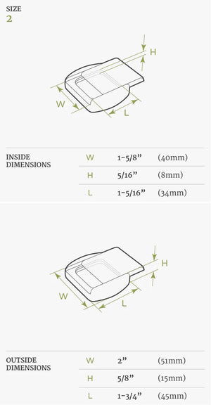 Technical display illustration showing the inside and outside dimensions of a 2" Mountaineering Aspen Secret Box, with measurements provided in inches and millimeters.