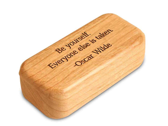 3" Be Yourself Oscar Wilde Cherry Secret Box with sliding dovetail lid.