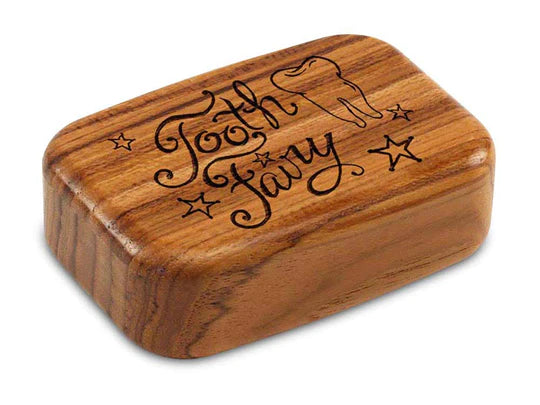 3" Tooth Fairy Teak Secret Box with engraved lettering and a sliding dovetail lid.