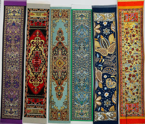 Collection of six Turkish bookmarks, each featuring intricate patterns and designs in various color schemes, displayed side by side.