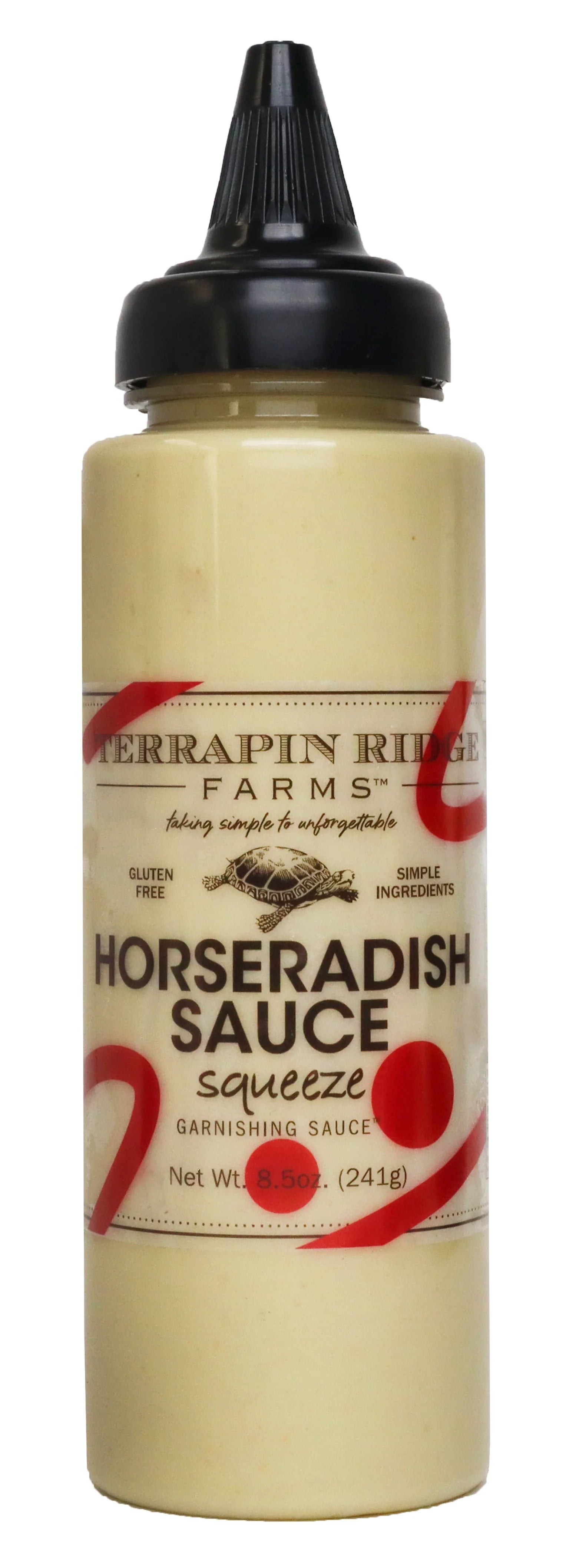 A Terrapin Ridge Horseradish Sauce Squeeze on a white background.