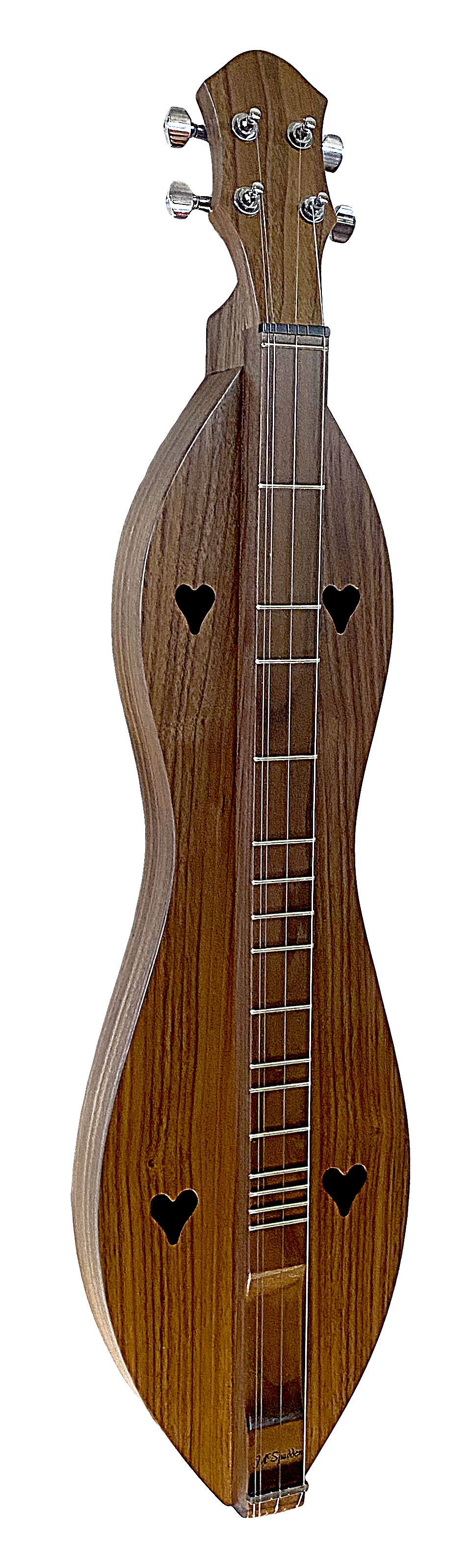 A 4 String Ginger, Flathead Hourglass with Walnut back, sides and top (4FGWW) ukulele on a white background with a padded teal nylon case.