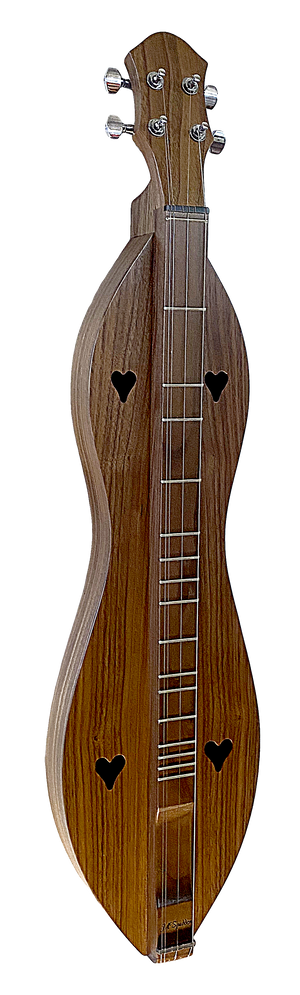 A 4 String Ginger, Flathead Hourglass with Walnut back, sides and top (4FGWW) ukulele on a white background with a padded teal nylon case.
