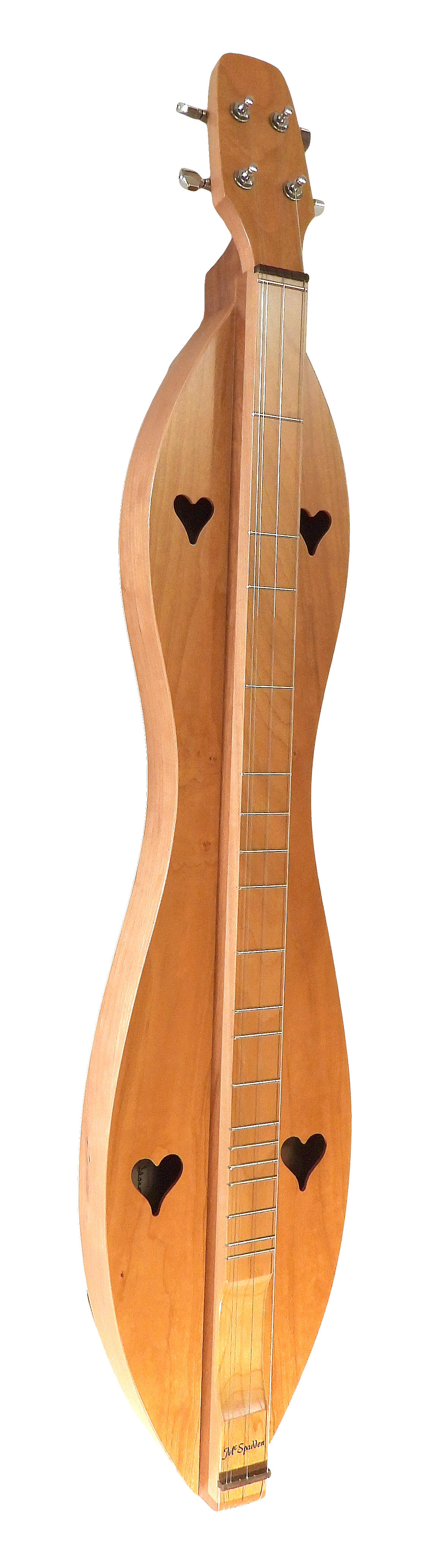 This 4 String, Flathead, Hourglass, with Cherry top, back and sides (4FHCC) features beautiful birds designs on a wooden body.