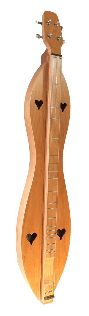 This 4 String, Flathead, Hourglass, with Cherry top, back and sides (4FHCC) features beautiful birds designs on a wooden body.