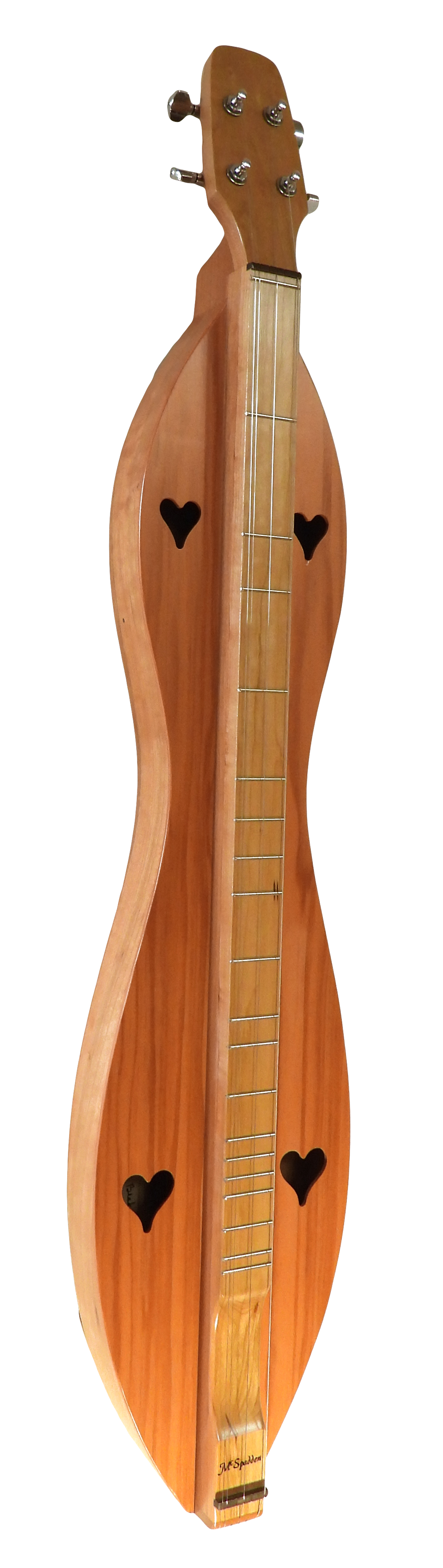 A 4 String, Flathead, Hourglass, with Cherry back and sides, Redwood top (4FHCR) guitar with two wings on it, accompanied by a Lifetime Warranty.