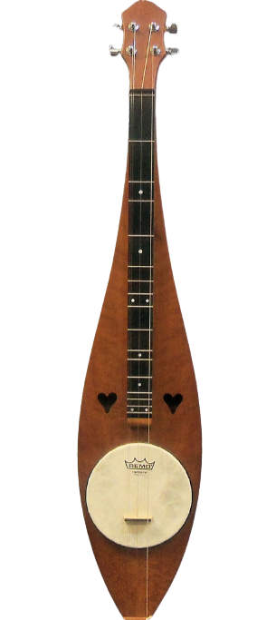 A handcrafted Dulci-Banjo Flathead Cherry back, sides and top (4FJCC) on a black background.