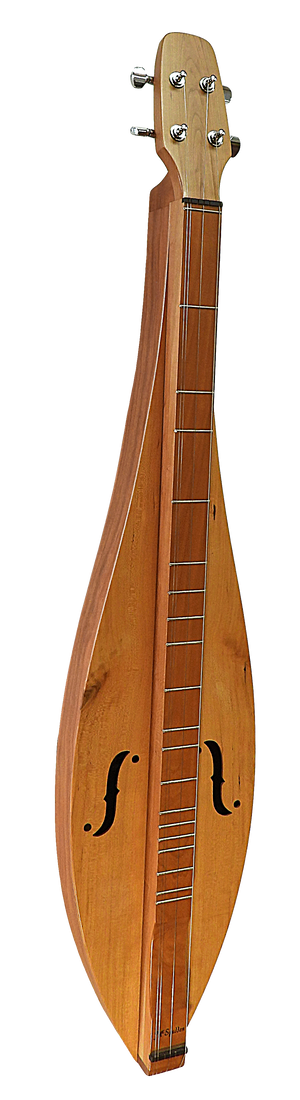 A beautifully handcrafted 4 String, Flathead, Teardrop with Cherry top, back and sides (4FTCC) Dulcimer with a lifetime warranty, showcased on a white background.