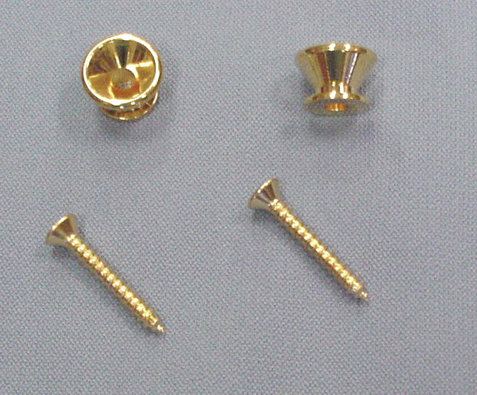 A pair of gold plated screws and a pair of Strap Buttons - Gold (Pair).