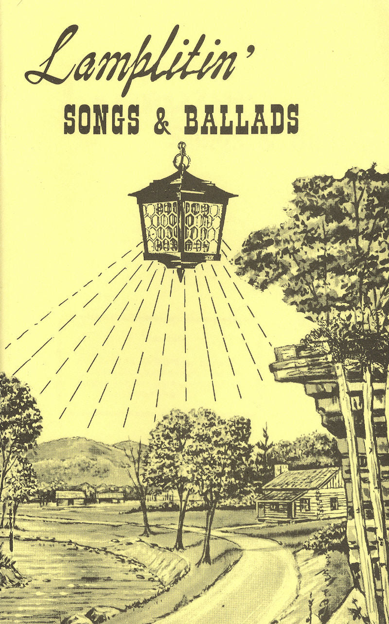 Cover of the music book "Lamplitin' Songs and Ballads - by Albert Brumley" featuring an illustration of a lantern casting light on a rural landscape.