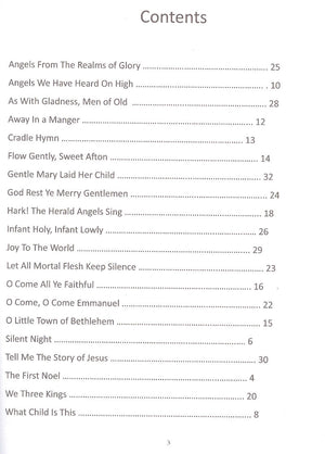 Table of contents for Christmas Duets by Larry Conger showing titles and corresponding page numbers.