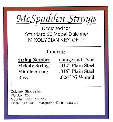 A label for Standard 26" Scale Model Dulcimer String Set in D-A-D tuning.