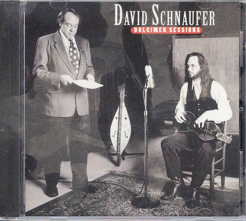 A cd cover for Dulcimer Sessions - by David Schnaufer with David Schnaufer and another man in front of a microphone, showcasing a selection of songs.