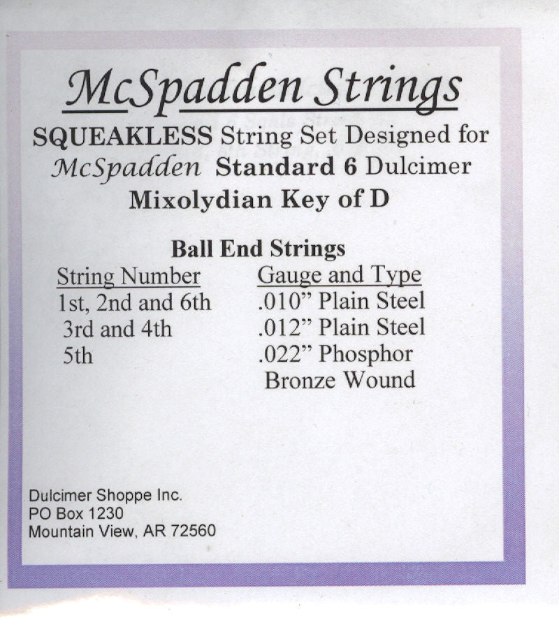 Mcspadden Squeakless 6 String MIXOLYDIAN KEY OF D string set designed for mcspadden key d featuring flat ribbon winding.