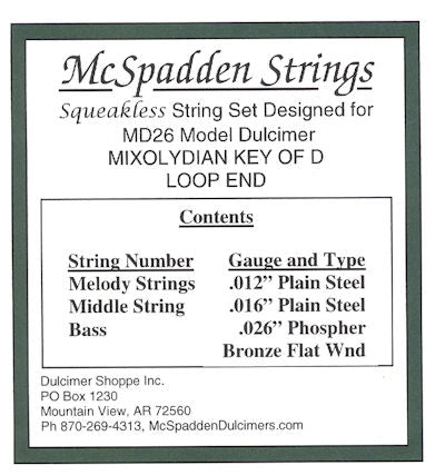 Mcspadden strings spruce Phosphor bass plain middle Squeakless 26" Scale Model Dulcimer String Set for D-A-D tuning.