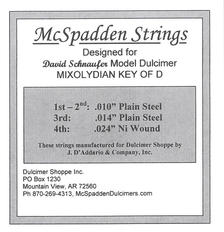 Ms Spaden Strings - Schnaufer Model String Set - Key of D. Wound bass, D-A-D tuning.