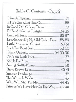 Mountain View Treasures - by Red Dog Jam of contents page 2 featuring songs.