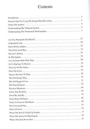 Table of contents from "Autoharping the Gospels - by Carol Stober", listing chapter titles such as "Are You Washed in the Blood?" and "A Beautiful Life" with corresponding page numbers.