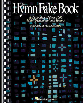 Cover of "Hymn FakeBook - C Edition," showcasing a mosaic stained glass design and the subtitle, "A Collection of Over 1000 Multi-Denominational Hymns.
