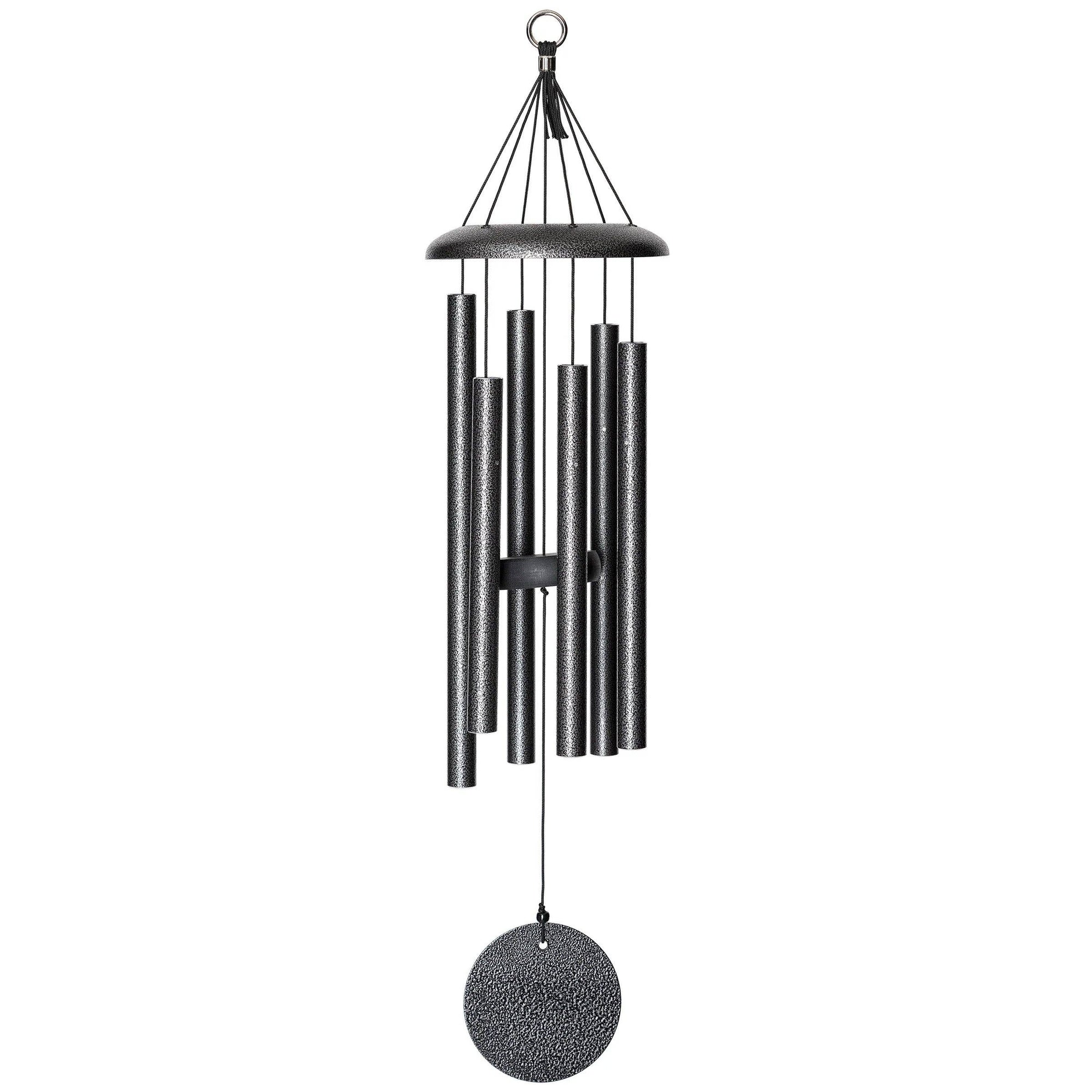 A 27" Windchime Corinthian Bells® hanging on a white background for stylish decor on a budget.