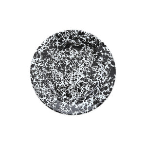 Splatter Enamelware Dinner Plate shown from above on a white background, perfect for adding a touch of classic charm to your colorful serveware collection when entertaining guests.
