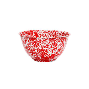 Splatter Enamelware Large Salad Bowl in red and white, featuring a wide rim and classic speckled enamel finish, displayed on a plain white background.