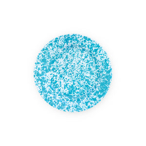 The Splatter Enamelware Dinner Plate, featuring a blue and white marbled pattern on a white background, adds a colorful touch to your tableware collection.