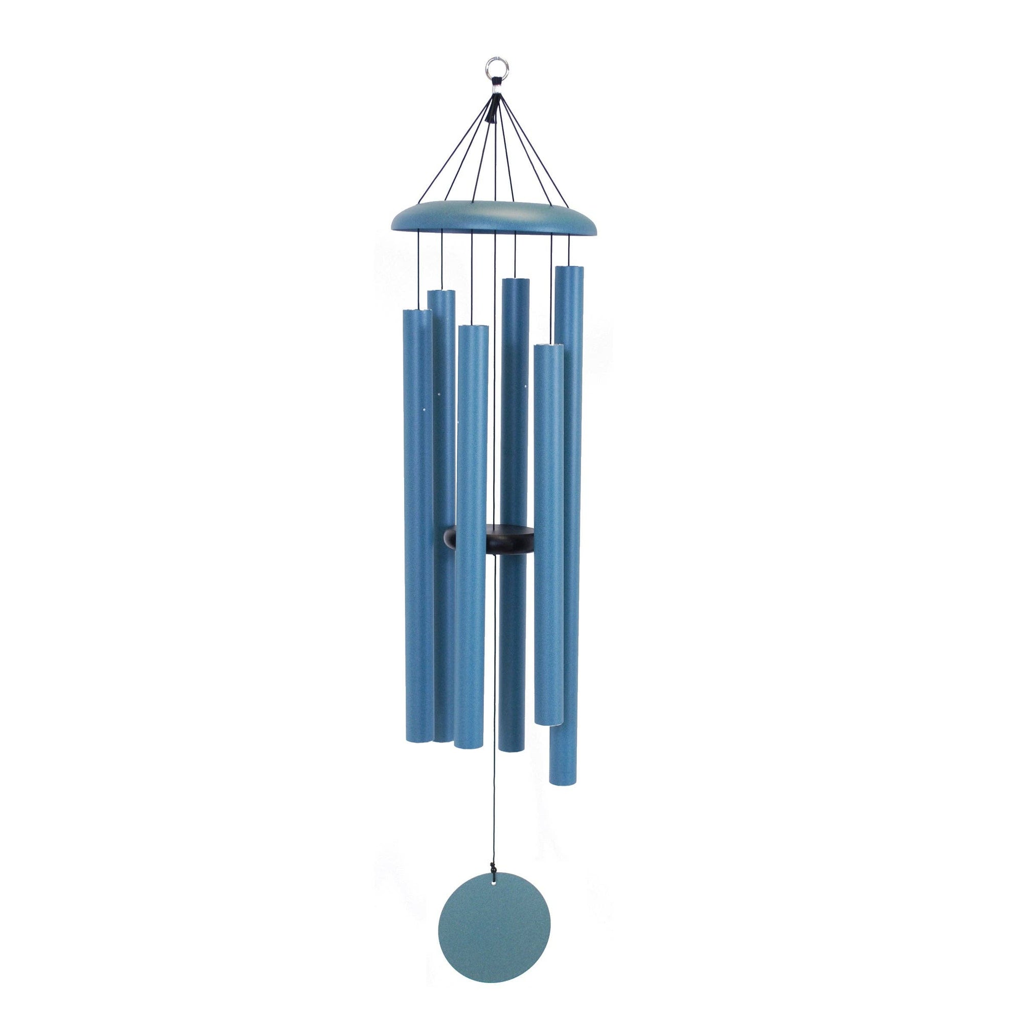 A Corinthian Bells® 50-inch wind chime with blue tubes that creates soothing tones.