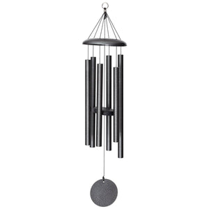 A versatile addition to your landscape design, the Corinthian Bells® 36-inch Windchime features vertically hanging cylindrical tubes, a round top, and a circular wind catcher at the bottom in an elegant black finish.