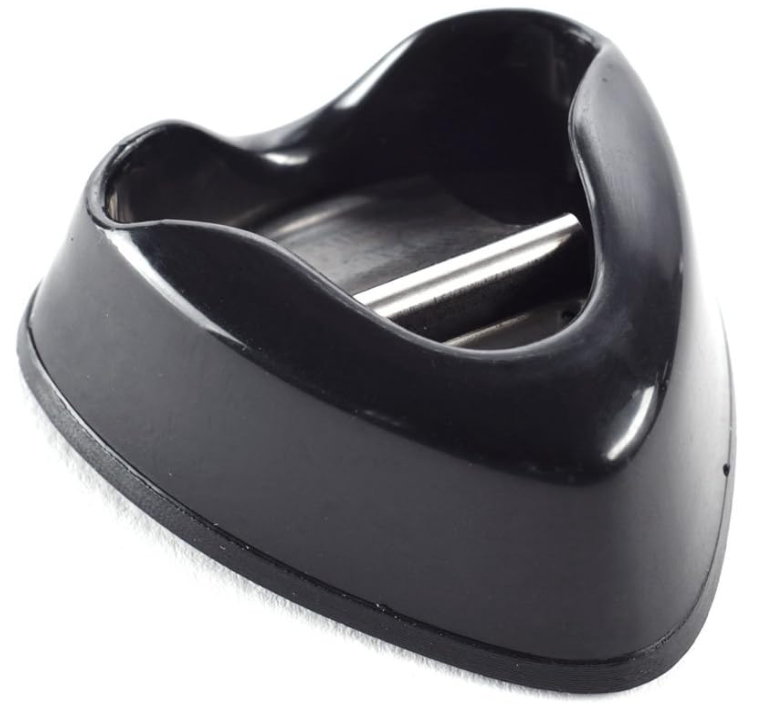 Black high-impact plastic, heart-shaped Dunlop Stick-on Pick Holder on a white background.