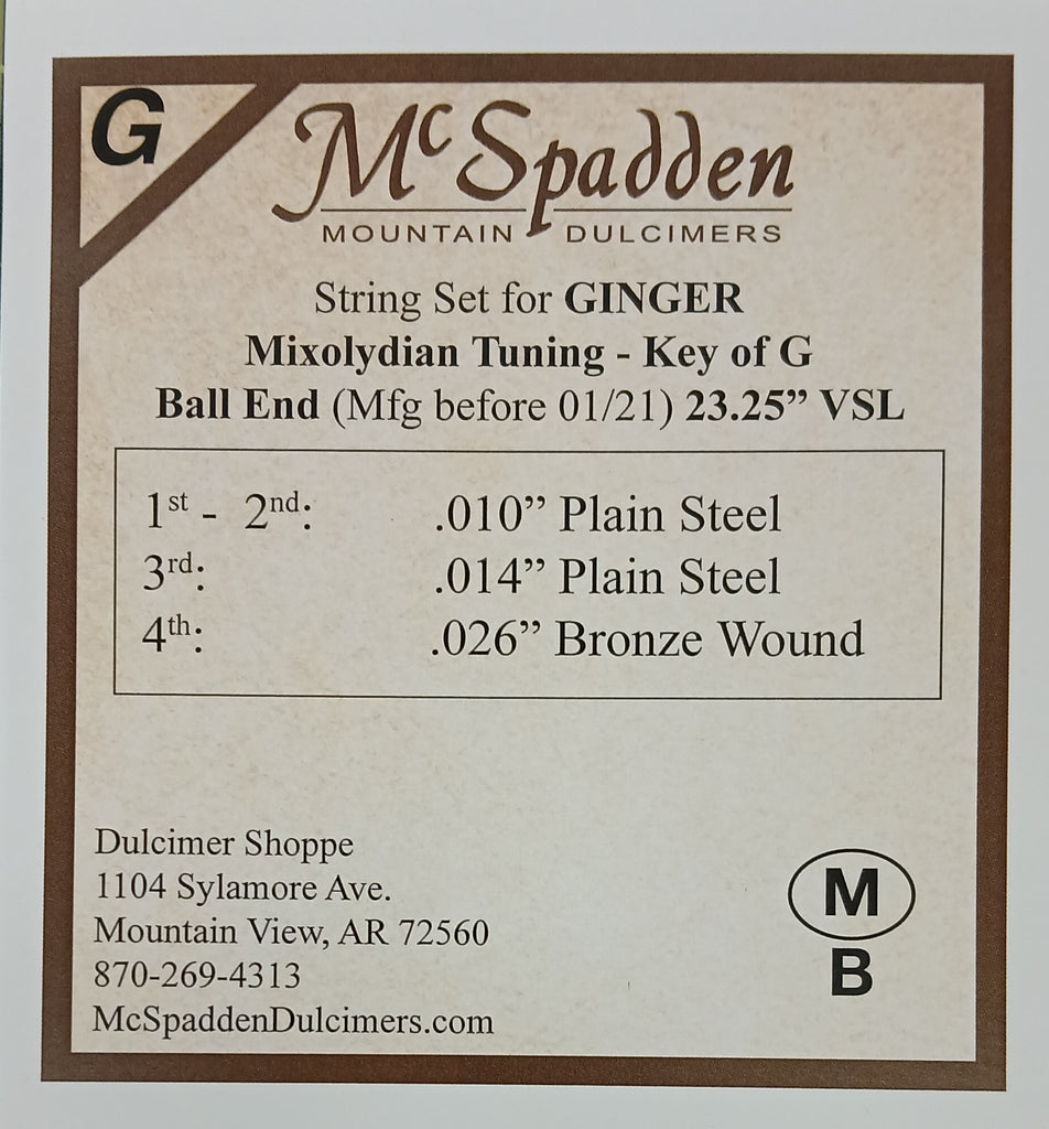 Ginger Key of G String Set BALL End - The Dulcimer Shoppe