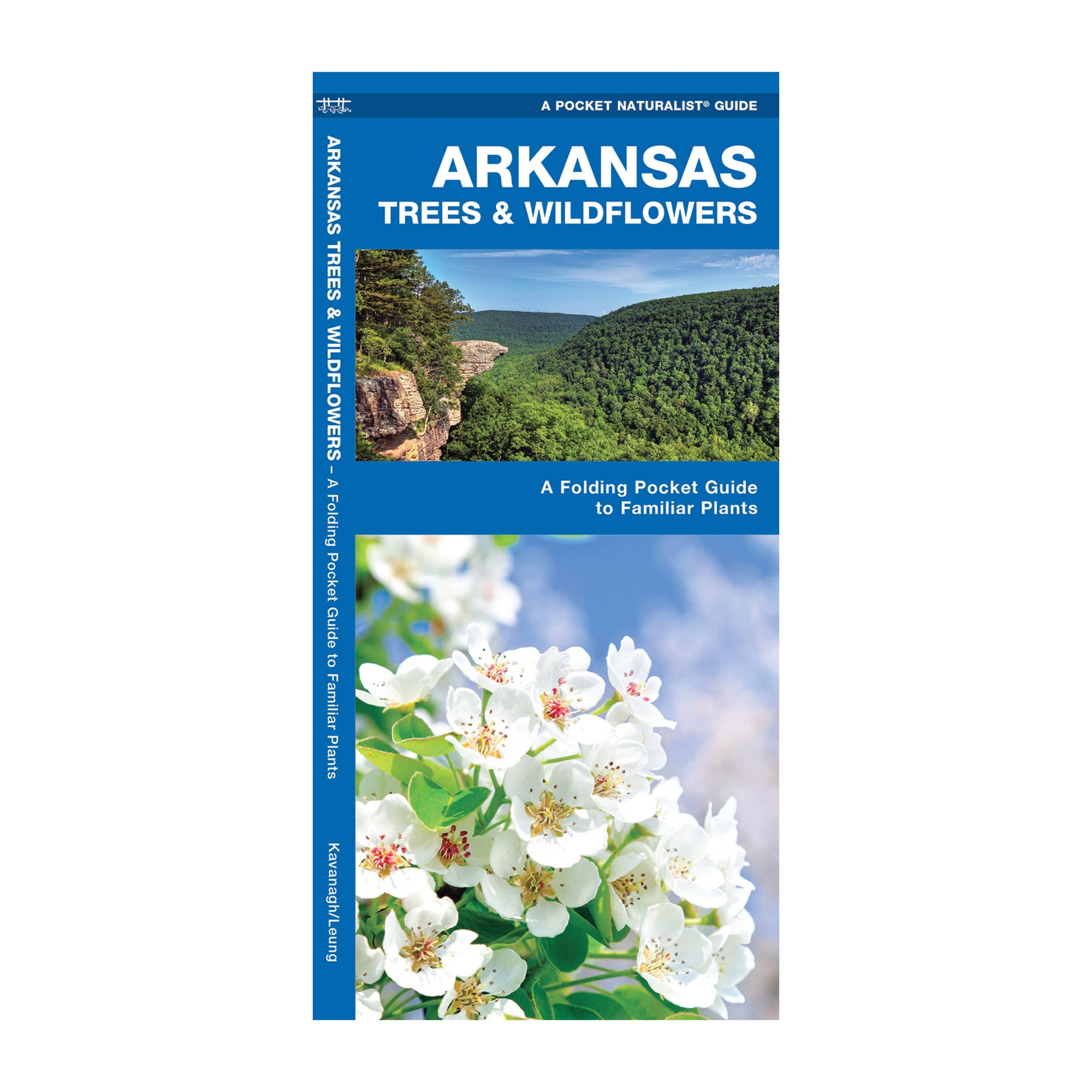 Arkansas Trees & Wildflowers, featuring a scenic view of a forested gorge and close-up of Arkansas wildflowers.