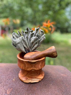 This handmade wooden Mortar and Pestles is a culinary tool perfect for grinding sage.