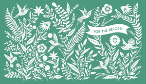 White botanical and hummingbird illustrations on a green background with a "For the Record" banner—This Family of Ours is perfect as a guided journal or family memory book, ideal for thoughtful grandparent gifts.