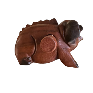 Wooden Musical Pig Percussion Instrument with a round side piece and brown finish, shown against a white background.