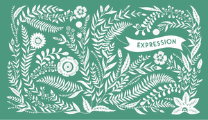 White floral and leaf patterns frame “This Family of Ours” on a green background with intricate botanicals—a perfect guided journal or family memory book and a thoughtful, unique gift for grandparents.