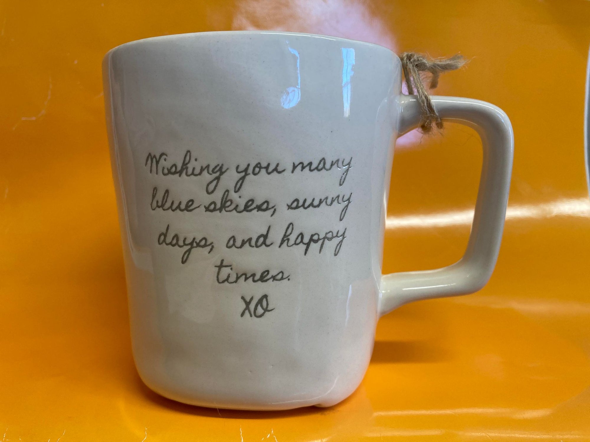 A Studio M Coffee Mug from the Heart Notes collection, featuring the words "making you many blues away days and happy times.