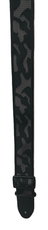 Gray camouflage-patterned belt strap on a black background