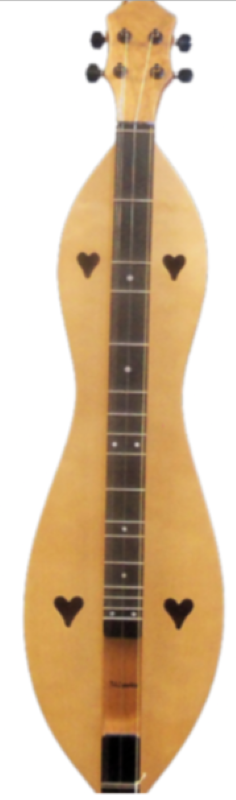 The 4 String Ginger, Flathead, Hourglass dulcimer features cherry back and sides, a spruce top, and is lightweight—ideal for beginners or anyone wanting portable McSpadden quality. Shown with optional ebony fretboard and black pegs (+$175).