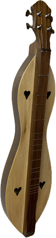 A handcrafted 4 String Ginger Flathead Hourglass dulcimer (4FGWSy) with walnut back and sides, sycamore top, on a white background.