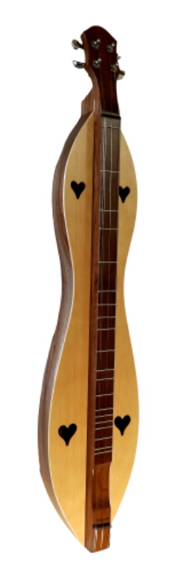 The 4FH26WS is a handcrafted 4-string, flathead hourglass dulcimer (26" VSL) with walnut back/sides, spruce top, and an upgraded ebony fretboard, beautifully displayed against a plain white background.