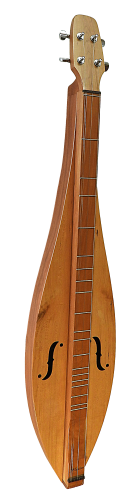 The 4 String, Flathead, Teardrop Dulcimer (4FTCC) features a cherry top, back and sides, four tuning pegs, f-shaped sound holes, metal frets on the neck, and comes with a Lifetime Warranty.