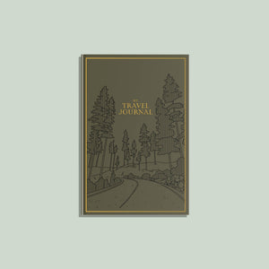The My Travel Journal features an illustrated cover with a road and trees, gold title lettering, and a dark green background—an ideal travel keepsake for your adventures.
