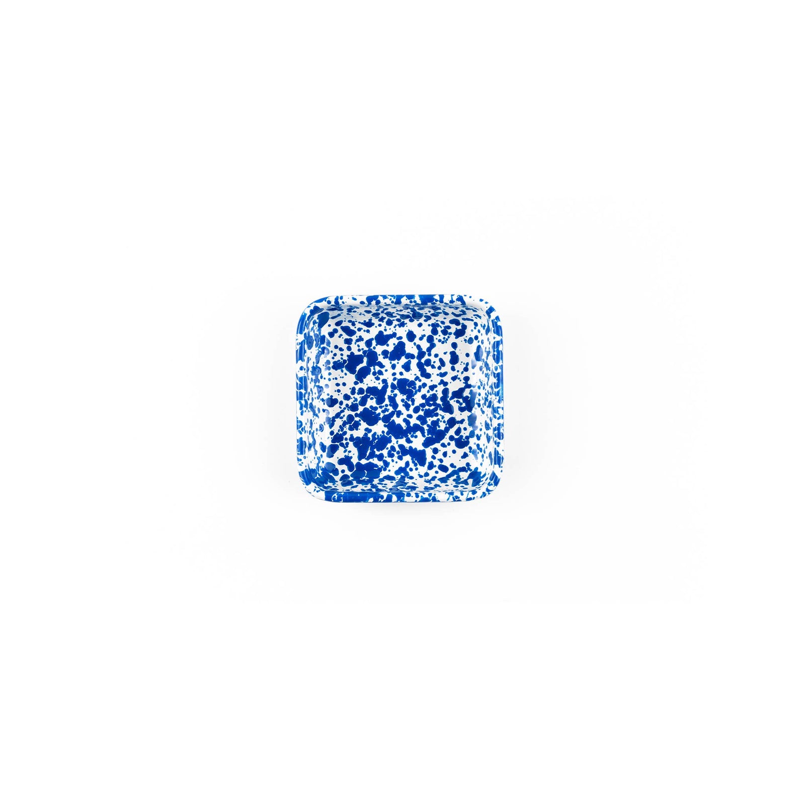 A vibrant piece from our enamelware collection, the Splatter Enamelware Small Square Tray features a blue and white speckled design that is perfect for entertaining a crowd against a clean, white background.