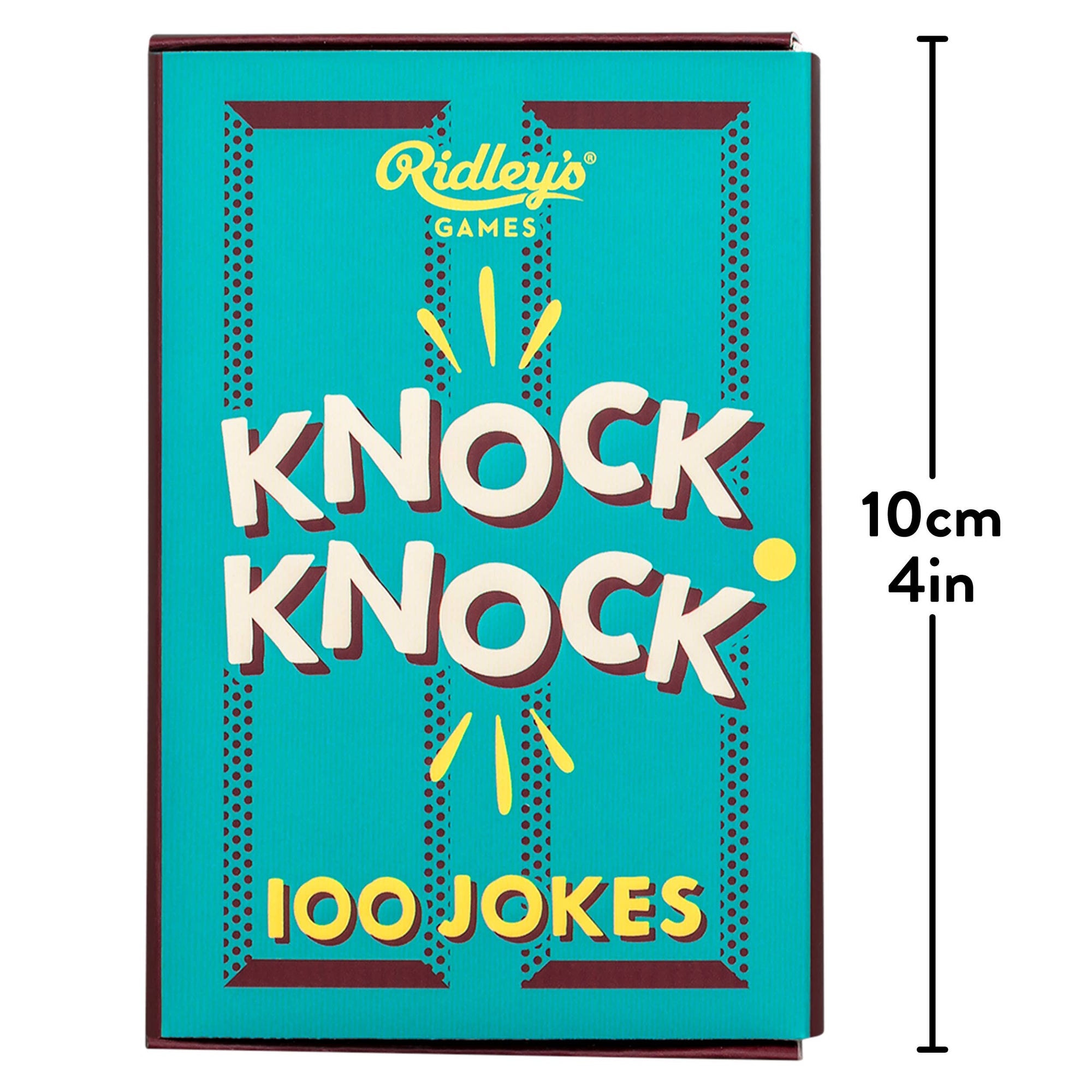 A box of 100 Knock Knock Jokes featuring a card game for kids packed with hilarious jokes.